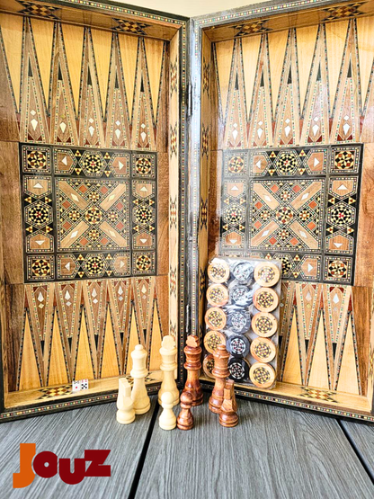Jeu de backgammon et d'échecs en bois de qualité supérieure, fait main, complet avec toutes les pièces, jeu de société 2 en 1 (copie)