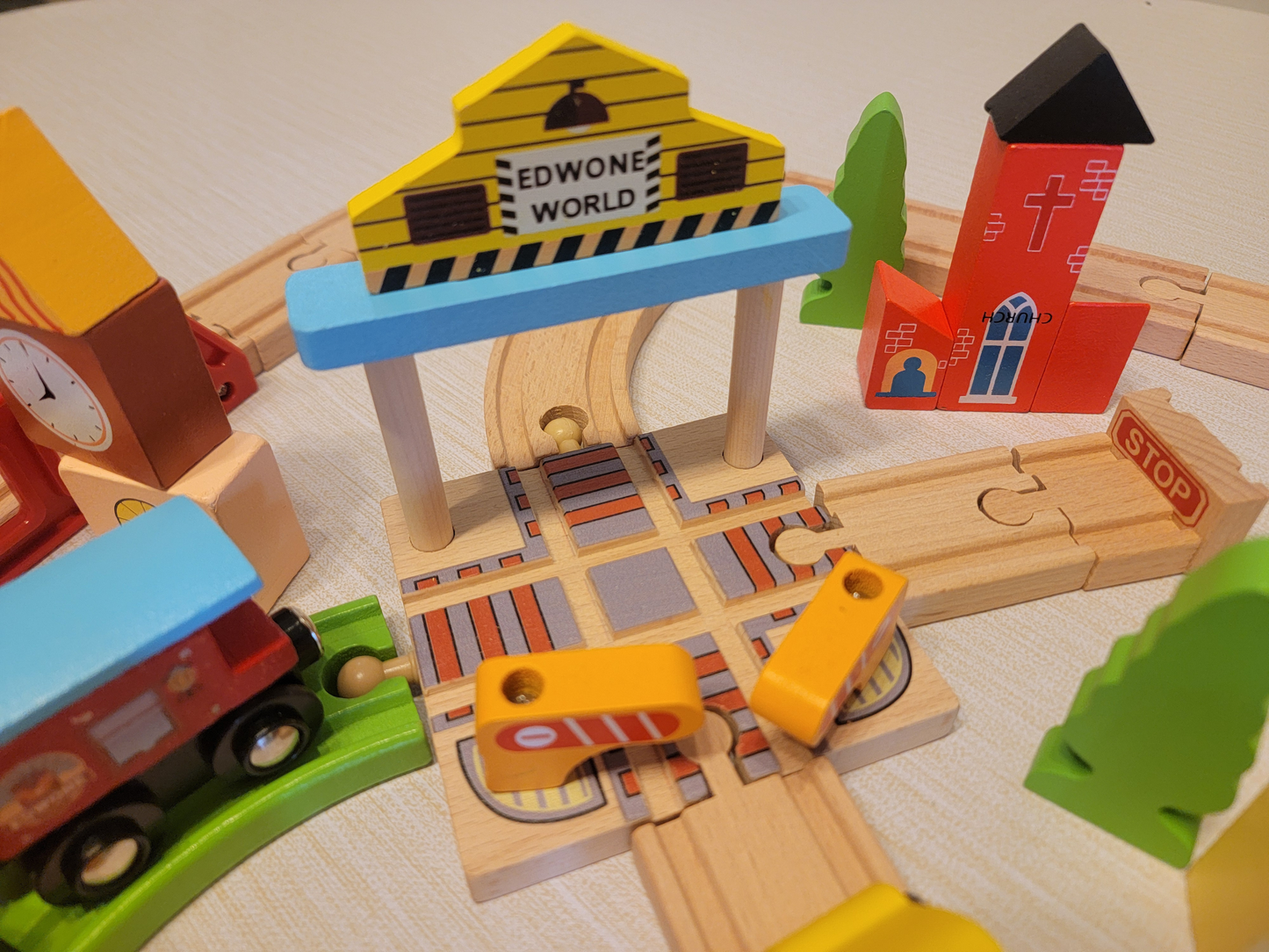 Wooden Cross Traffic Tracks Train Set - 60-Piece Railway Adventure