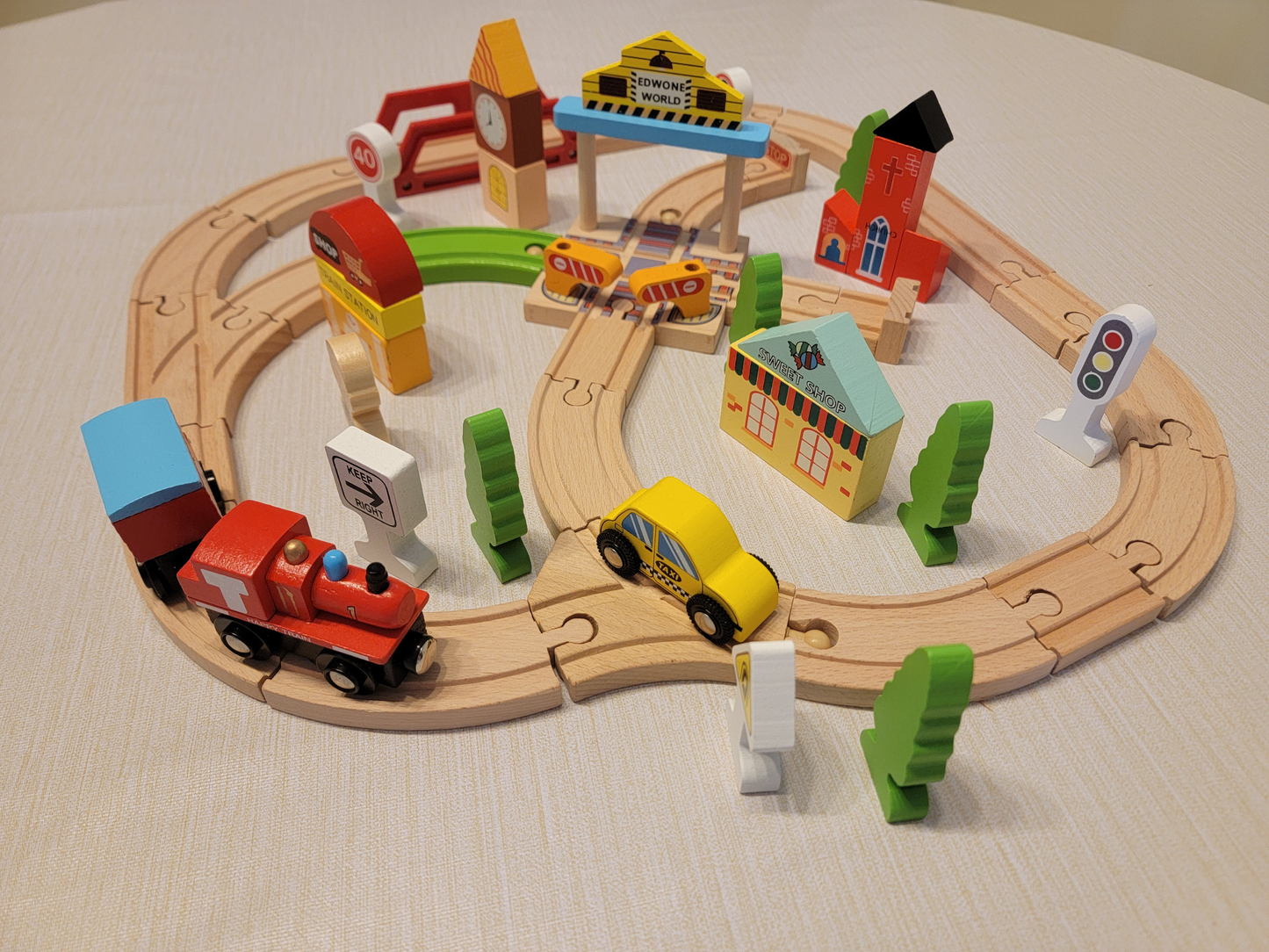 Wooden Cross Traffic Tracks Train Set - 60-Piece Railway Adventure