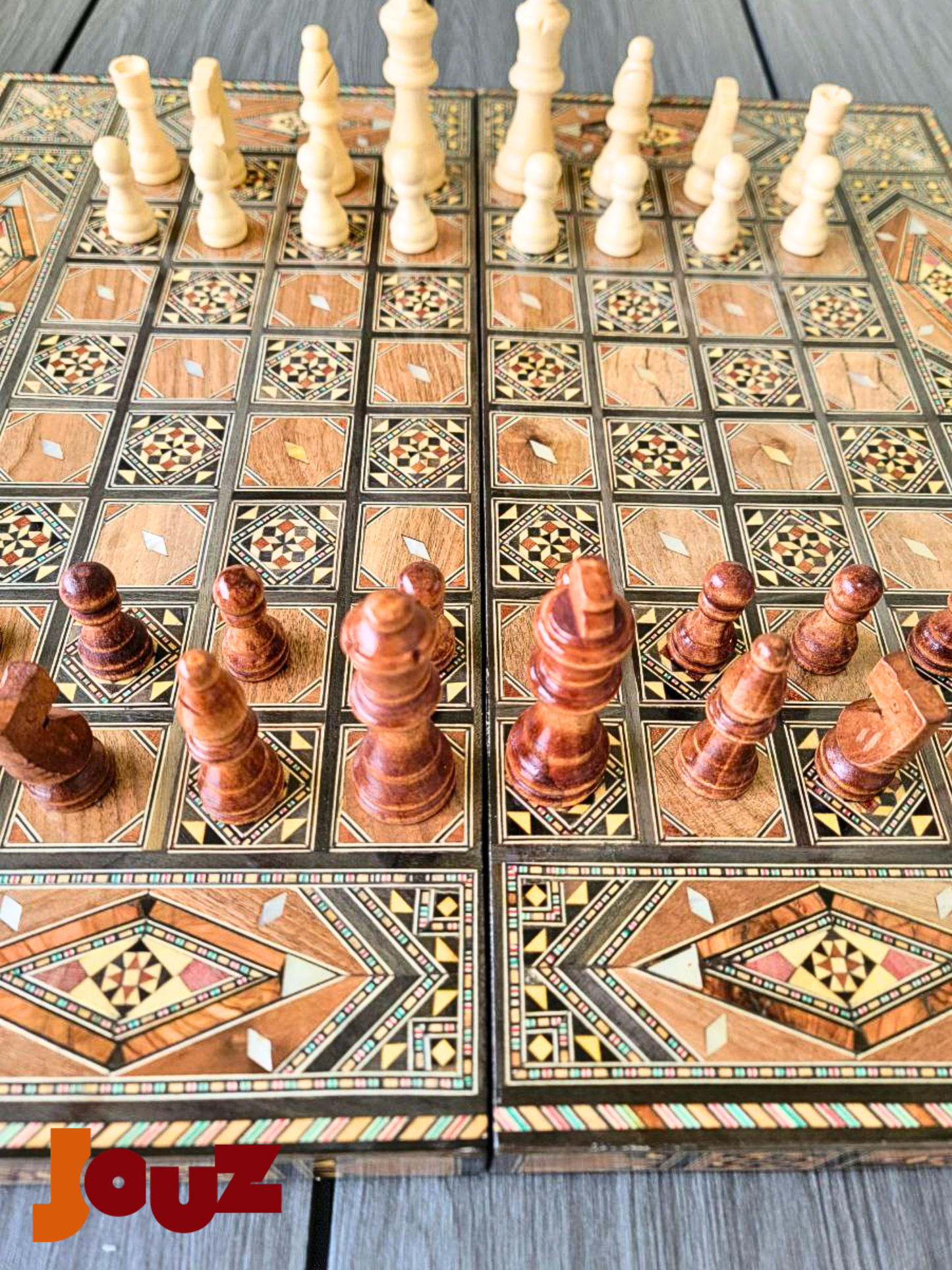 Jeu de backgammon et d'échecs en bois de qualité supérieure, fait main, complet avec toutes les pièces, jeu de société 2 en 1 (copie)