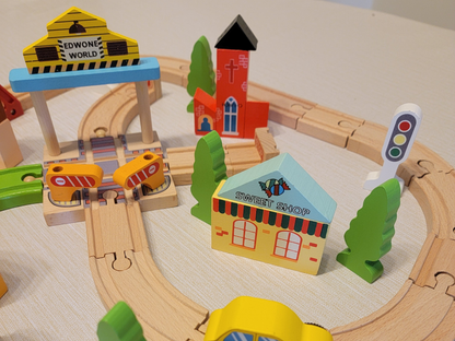 Wooden Cross Traffic Tracks Train Set - 60-Piece Railway Adventure