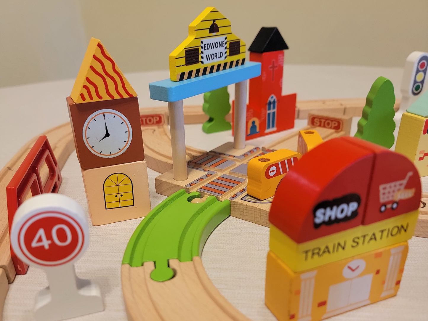 Wooden Cross Traffic Tracks Train Set - 60-Piece Railway Adventure