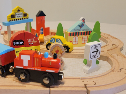 Wooden Cross Traffic Tracks Train Set - 60-Piece Railway Adventure