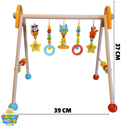 Wooden Newborn Baby Play Activity Gym Frame - Premium 2-in-1 Educational Fitness Rack