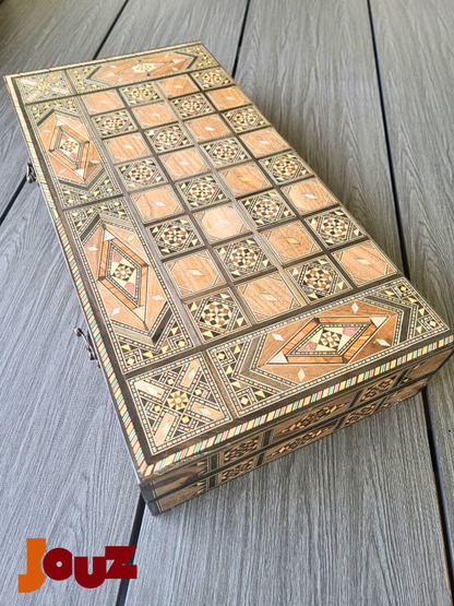 Jeu de backgammon et d'échecs en bois de qualité supérieure, fait main, complet avec toutes les pièces, jeu de société 2 en 1 (copie)