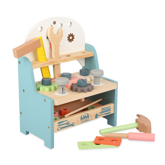 Small Multifunctional Wooden Tool Bench & 25-Piece Workshop Set for Kids