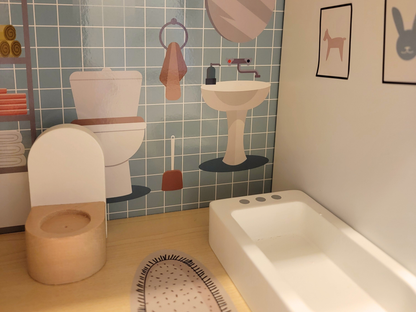 Blue Wooden Dollhouse Furniture Set - Montessori Role Play - Miniature DIY Toy