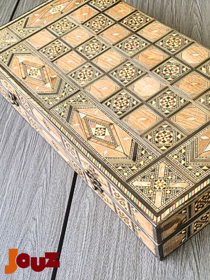 Jeu de backgammon et d'échecs en bois de qualité supérieure, fait main, complet avec toutes les pièces, jeu de société 2 en 1 (copie)