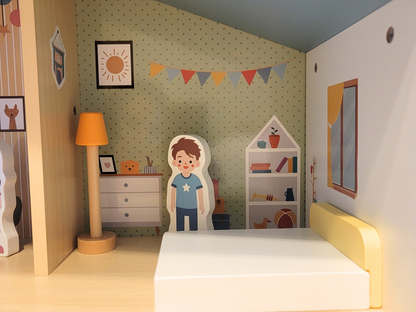 Blue Wooden Dollhouse Furniture Set - Montessori Role Play - Miniature DIY Toy