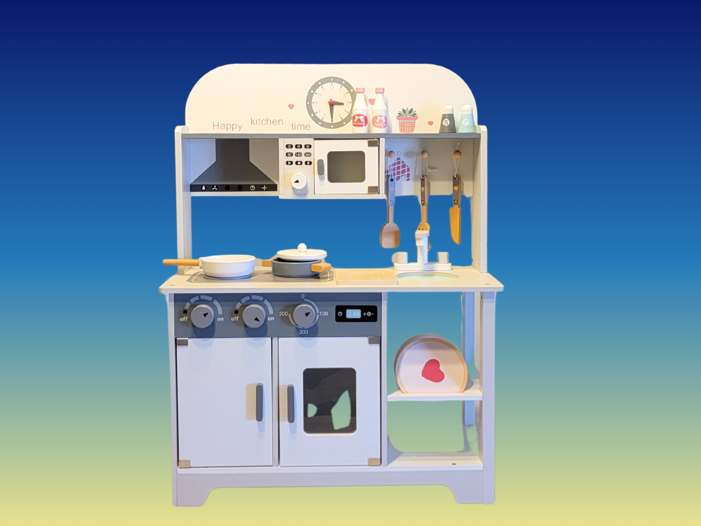 Premium Gray & White Wooden Kitchen Play Set - Montessori & Waldorf Inspired Kids Pretend Play