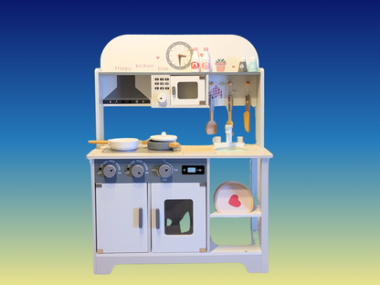 Premium Gray & White Wooden Kitchen Play Set - Montessori & Waldorf Inspired Kids Pretend Play