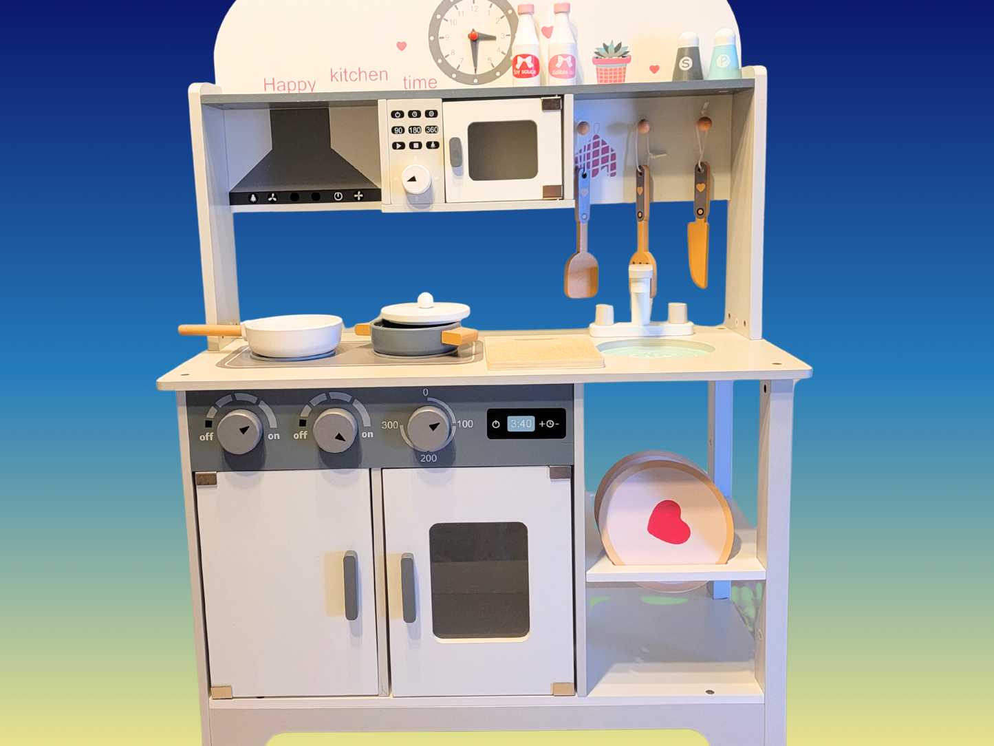 Premium Gray & White Wooden Kitchen Play Set - Montessori & Waldorf Inspired Kids Pretend Play