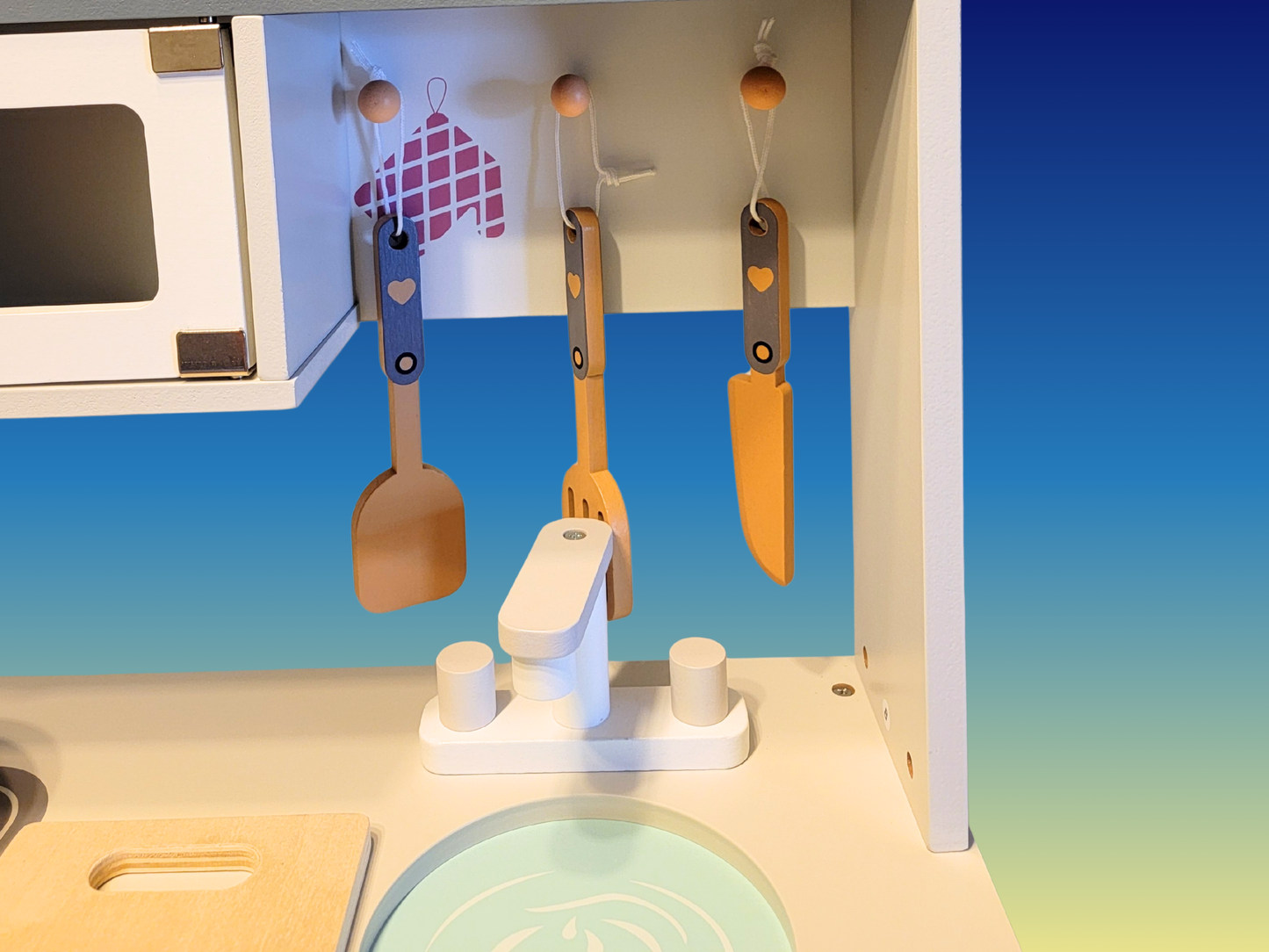 Premium Gray & White Wooden Kitchen Play Set - Montessori & Waldorf Inspired Kids Pretend Play