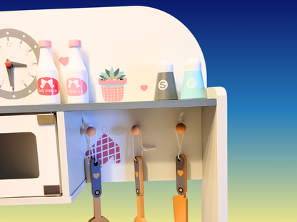 Premium Gray & White Wooden Kitchen Play Set - Montessori & Waldorf Inspired Kids Pretend Play