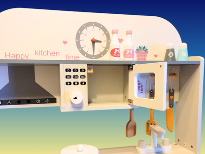 Premium Gray & White Wooden Kitchen Play Set - Montessori & Waldorf Inspired Kids Pretend Play