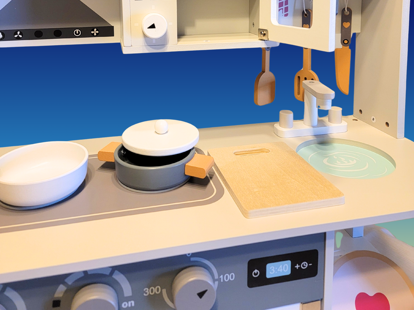 Premium Gray & White Wooden Kitchen Play Set - Montessori & Waldorf Inspired Kids Pretend Play