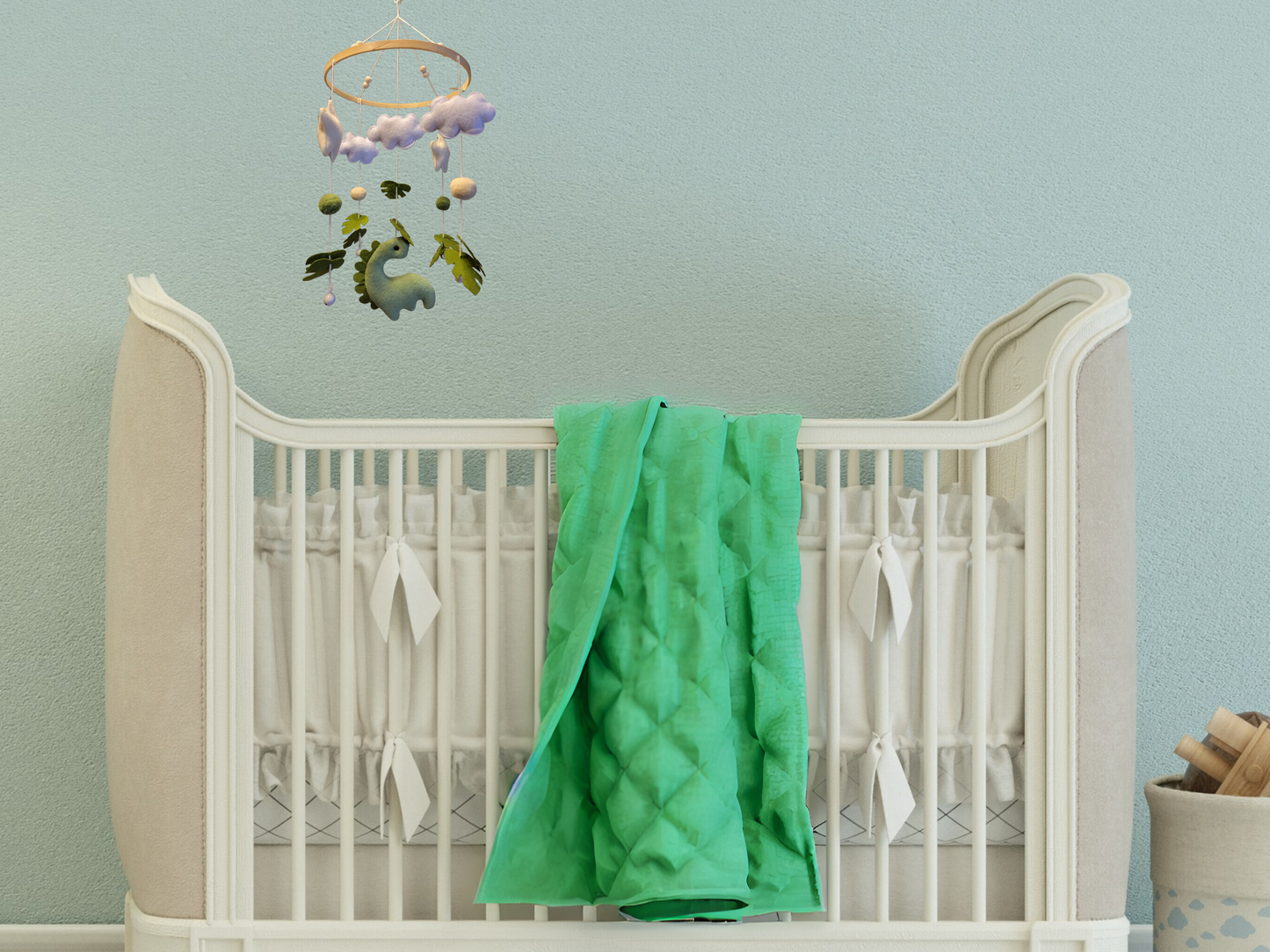 Handmade Felt Dinosaur Baby Mobile | Wooden Frame & Silent Crib Chime | Eco-Friendly Nursery Decor