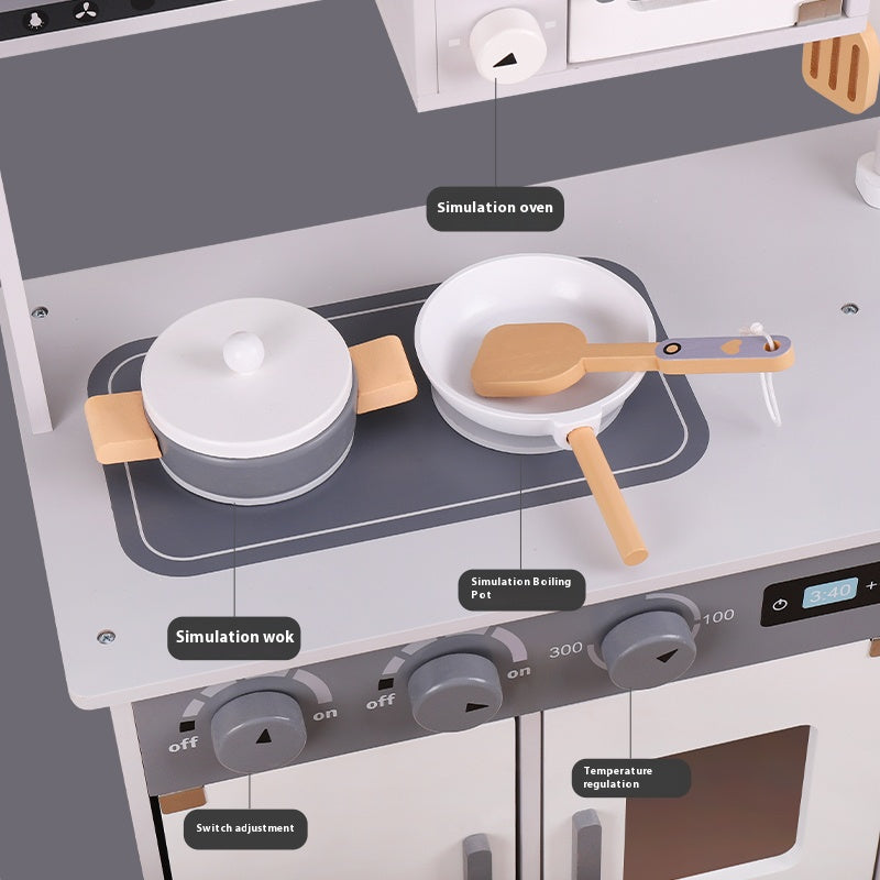 Premium Gray & White Wooden Kitchen Play Set - Montessori & Waldorf Inspired Kids Pretend Play