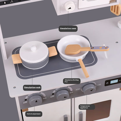 Premium Gray & White Wooden Kitchen Play Set - Montessori & Waldorf Inspired Kids Pretend Play