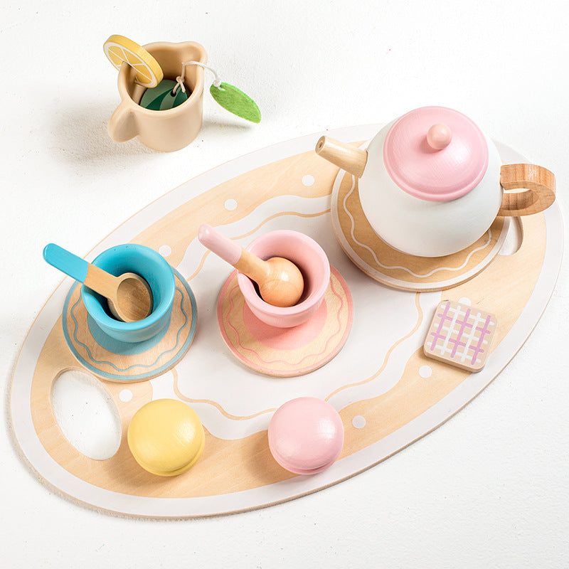 Pink Wooden Afternoon Tea Set, Montessori Toy for Toddlers