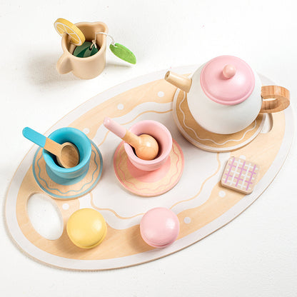 Pink Wooden Afternoon Tea Set, Montessori Toy for Toddlers