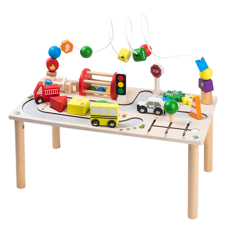 7-in-1 Montessori Wooden Busy Board Activity Table | Sensory Bead Maze & Traffic Cognition Toy