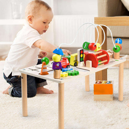 7-in-1 Montessori Wooden Busy Board Activity Table | Sensory Bead Maze & Traffic Cognition Toy
