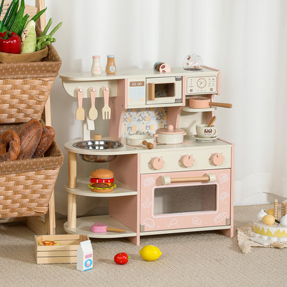 Interactive Wooden Kitchen & Cooking Toy Set - Pink Edition