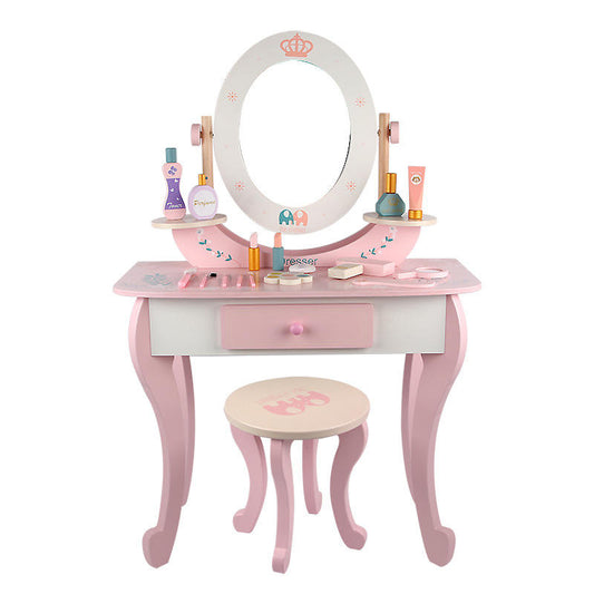 Large Pink Makeup Dressing Table for Girls | Pretend Play Vanity Set with Stool