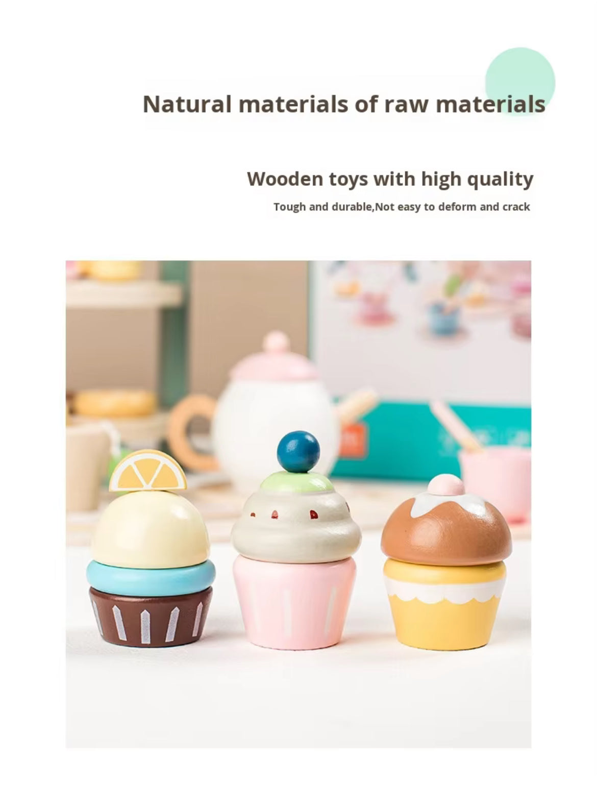 Pink Wooden Afternoon Tea Set, Montessori Toy for Toddlers