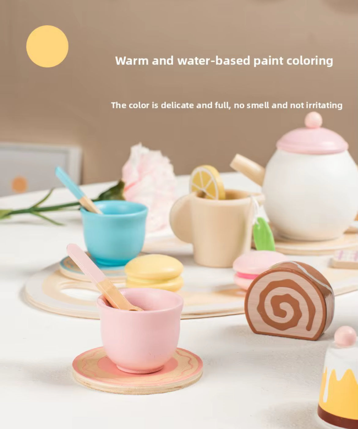 Pink Wooden Afternoon Tea Set, Montessori Toy for Toddlers