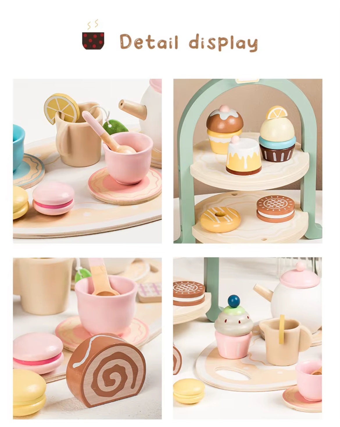 Pink Wooden Afternoon Tea Set, Montessori Toy for Toddlers