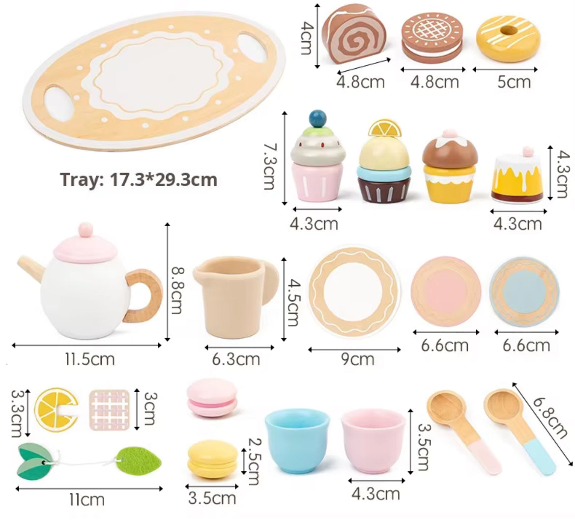 Pink Wooden Afternoon Tea Set, Montessori Toy for Toddlers
