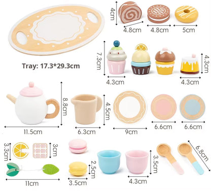 Pink Wooden Afternoon Tea Set, Montessori Toy for Toddlers