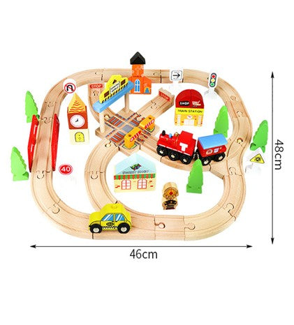 Wooden Cross Traffic Tracks Train Set - 60-Piece Railway Adventure