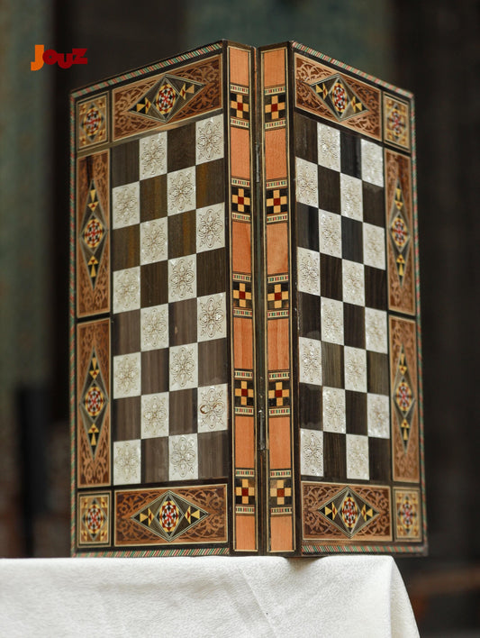 Backgammon- und Schachspiel aus Holz im Vintage-Stil – handgefertigtes großes Brett – komplettes Spielset – einzigartiges Wohndekor