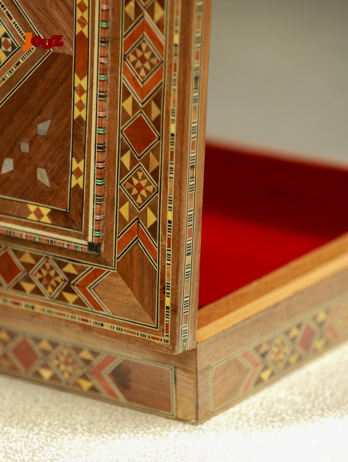 Handmade Square Wooden Mosaic Box – Decorative Wood Inlay Tile – Geometric Jewelry Trinket Box – Boho Home Decor Gift