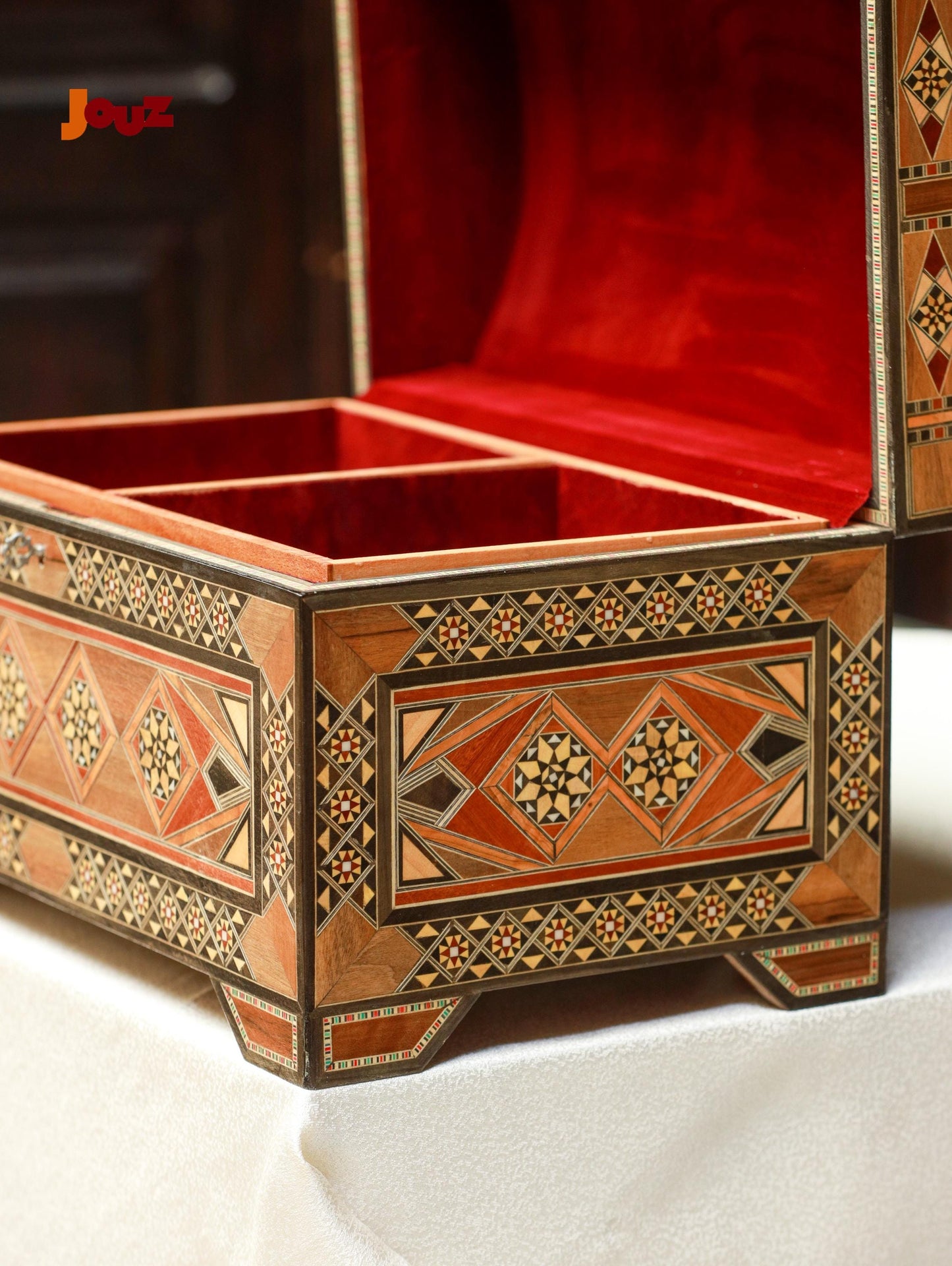 Large Handcrafted Wooden Mosaic Box with key, Luxury Handmade Jewelry Box, Boho Home Decor, Jewelry Organizer - Unique Gift Idea,