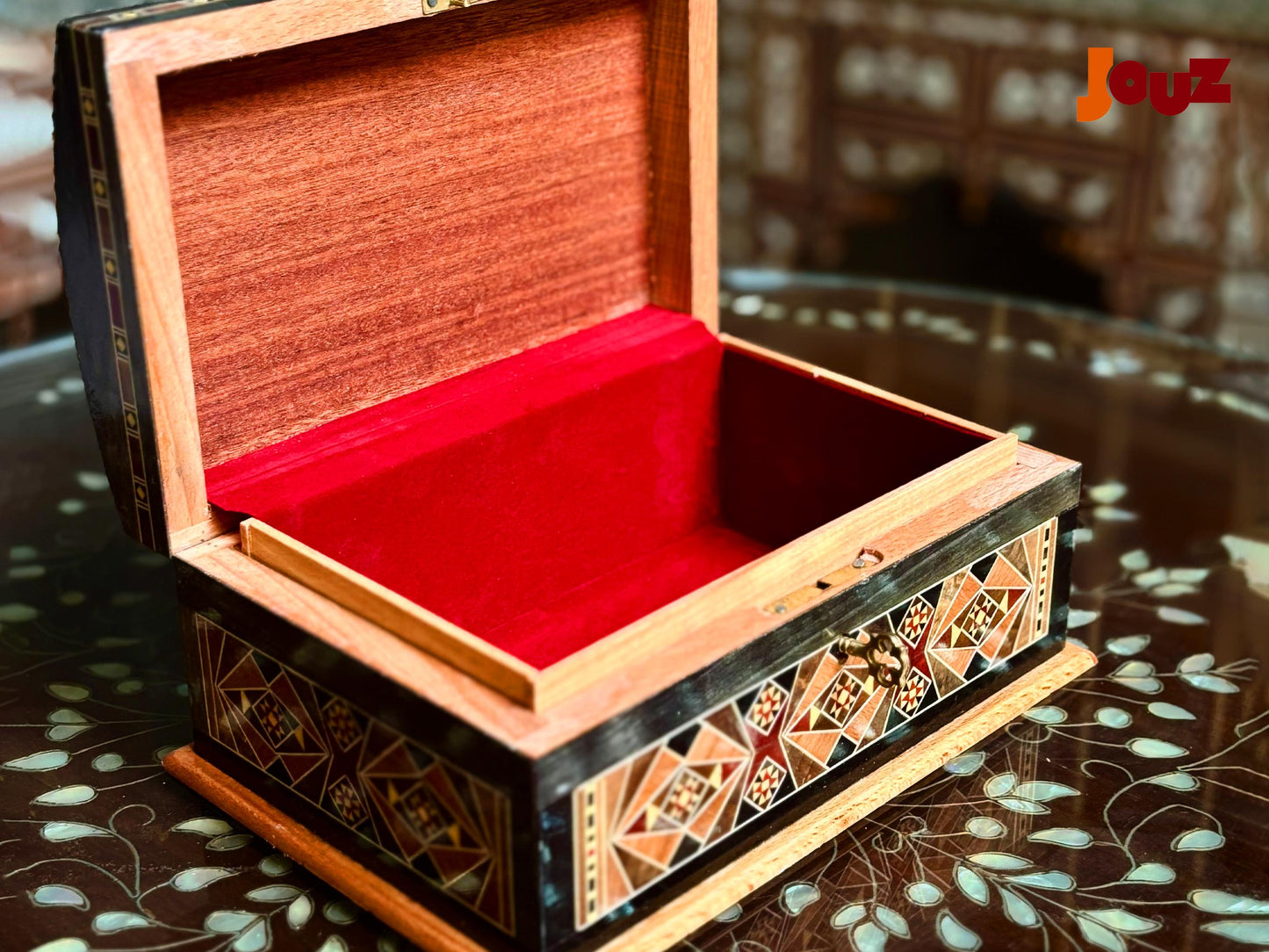 Handcrafted Medium Wooden Mosaic Box - High Quality Mother of Pearl Inlay - Jewelry Trinket Storage , boho style
